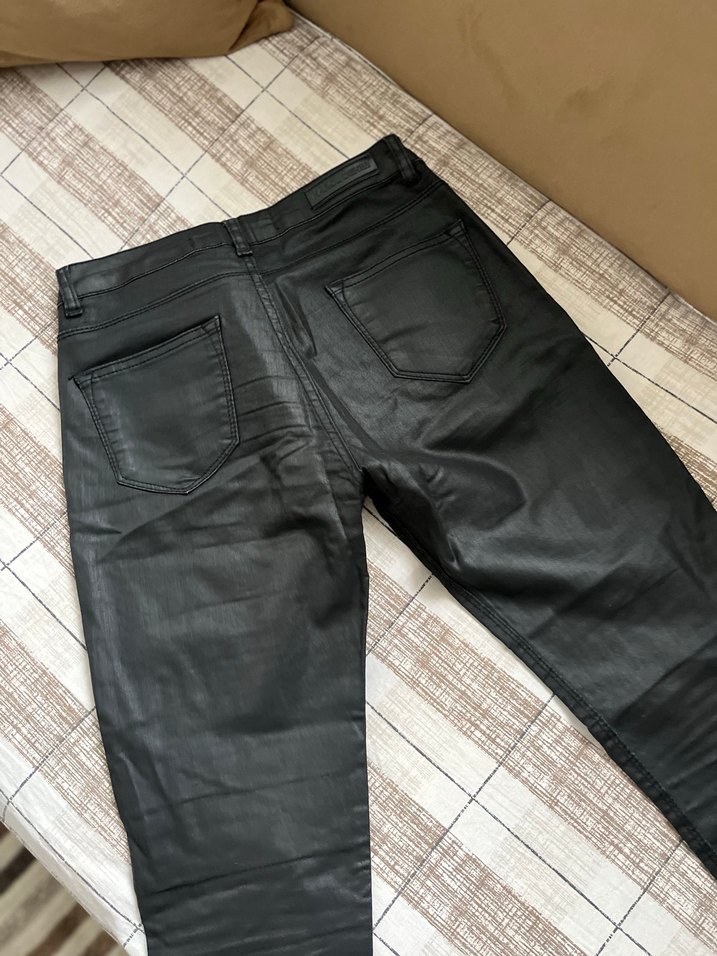 Siyah Deri Kadın Skinny Biker Pantolon - Görsel 4