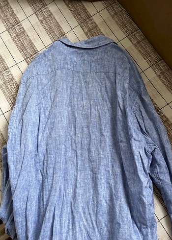 Erkek Mavi Keten Düğmeli Gömlek - Görsel 3