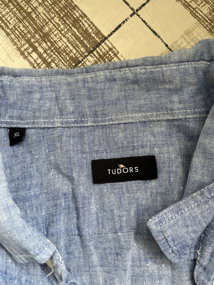 Erkek Mavi Keten Düğmeli Gömlek - Görsel 2