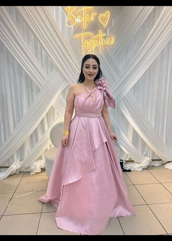 Pudra Pembe Drapeli Straplez Uzun Abiye