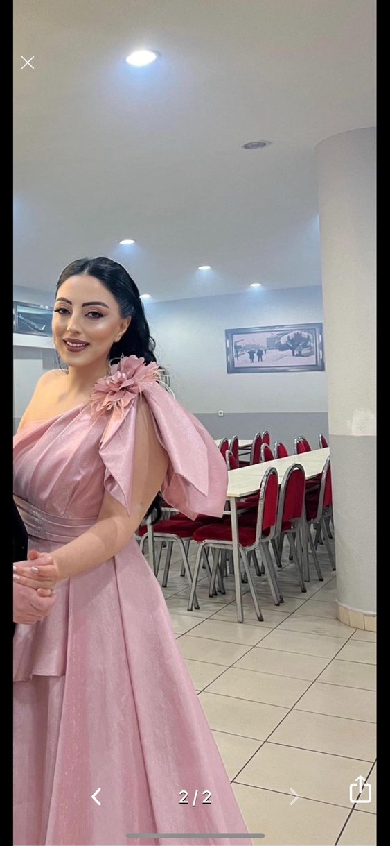 Pudra Pembe Drapeli Straplez Uzun Abiye - Görsel 2