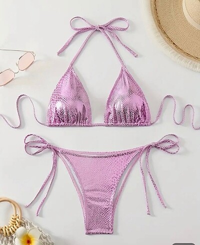 Shein metalik pembe bikini takımı