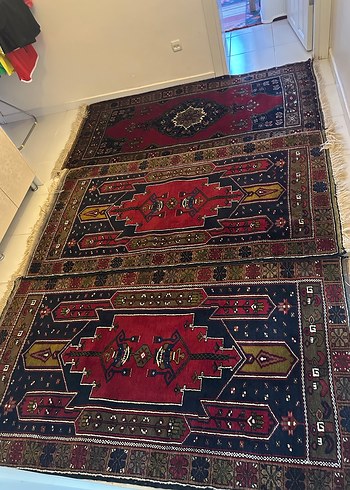 Niğde halısı 3 lü Koyu Çok Renkli Desenli Geleneksel Halı
