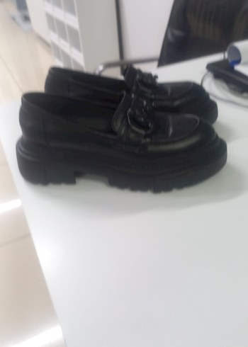 Siyah Tokalı Kadın Loafer Blok Topuklu hotic