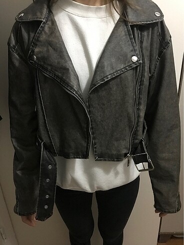 38 Beden gri Renk DERİ BIKER CEKET VINTAGE