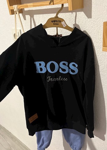 Siyah Erkek Çocuk BOSS Fearless Sweatshirt Takim