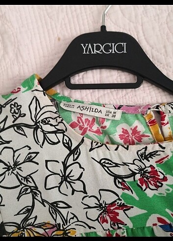 Uzun keten elbise çiçekli - Görsel 3