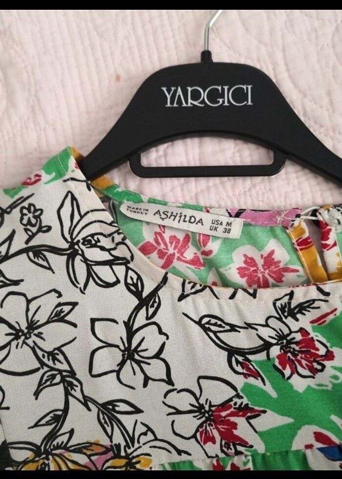 Uzun keten elbise çiçekli - Görsel 3