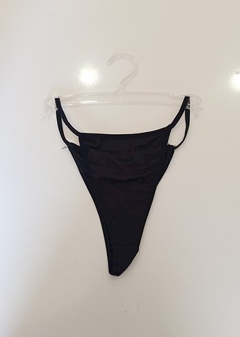 Siyah Minimalist Midi Goth Bikini Altı Tanga L XL