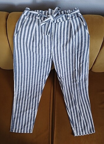 l Beden mavi Renk Çizgili havuç pantalon