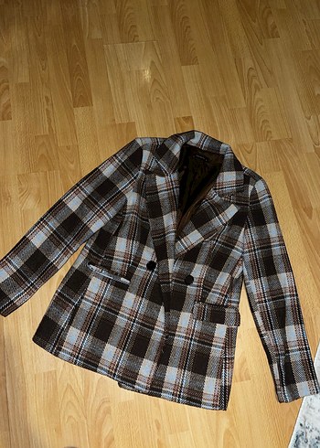 Düğmeli Ekose Kadın Blazer Ceket