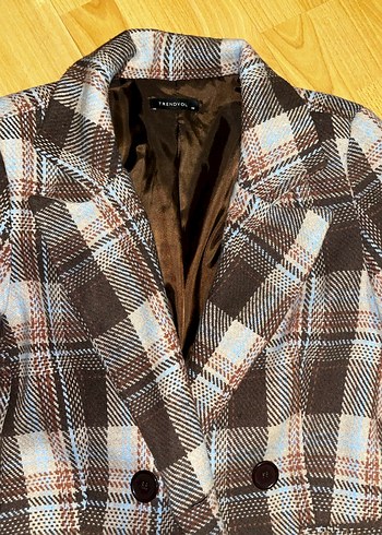 40 Beden Düğmeli Ekose Kadın Blazer Ceket
