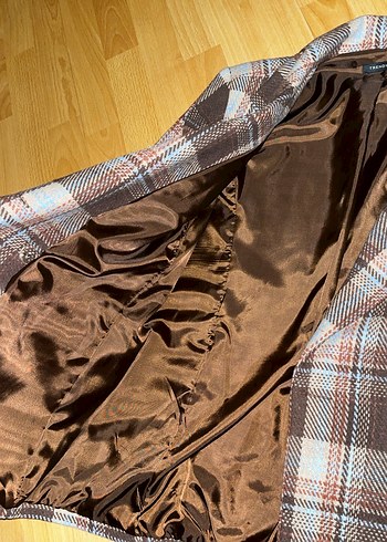 40 Beden kahverengi Renk Düğmeli Ekose Kadın Blazer Ceket
