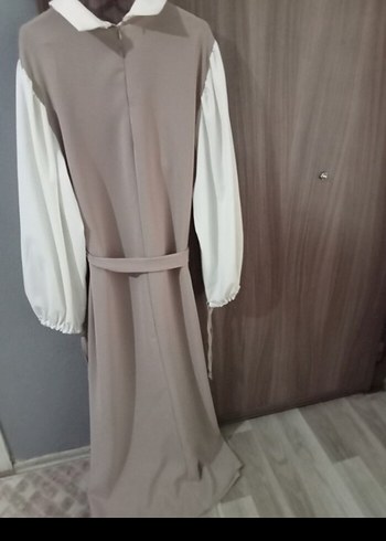 Bej Uzun Kollu Salaş Uzun Elbise - Görsel 2