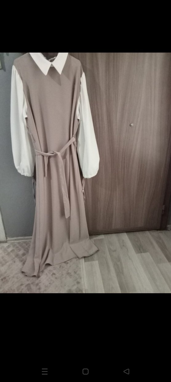 Bej Uzun Kollu Salaş Uzun Elbise - Görsel 3