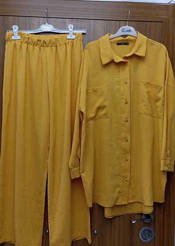 Sarı Uzun Kollu Rahat Kesim Kadın Takım - Görsel 3