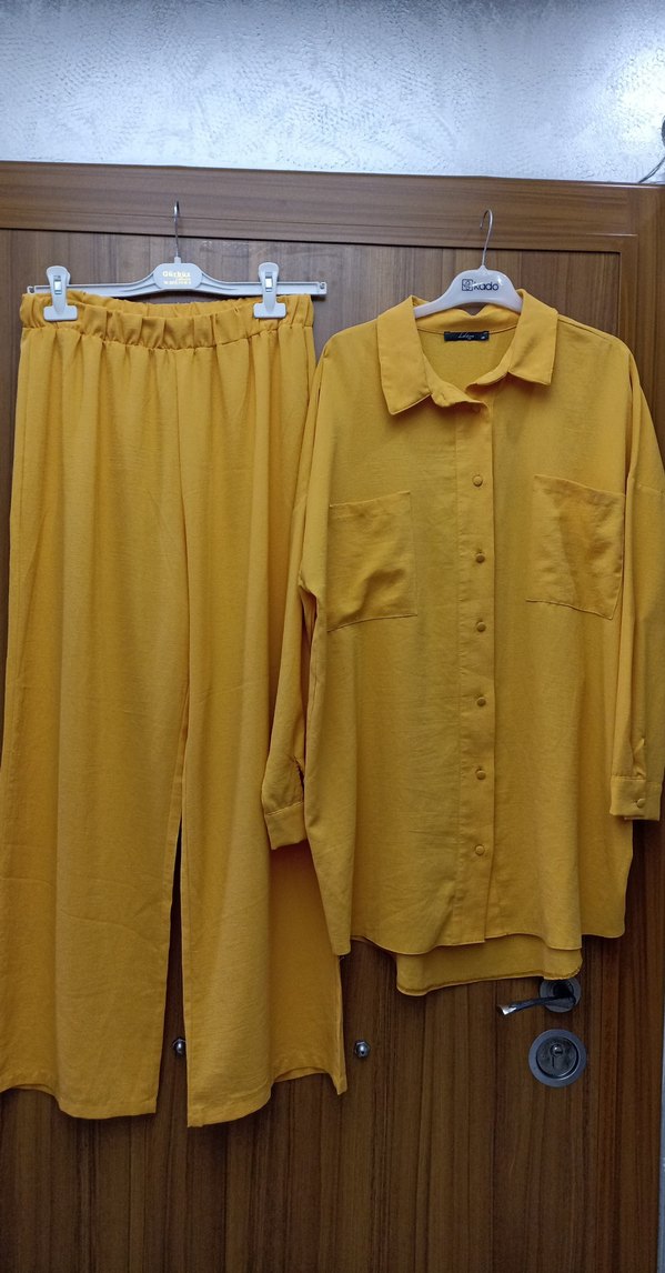 Sarı Uzun Kollu Rahat Kesim Kadın Takım - Görsel 3