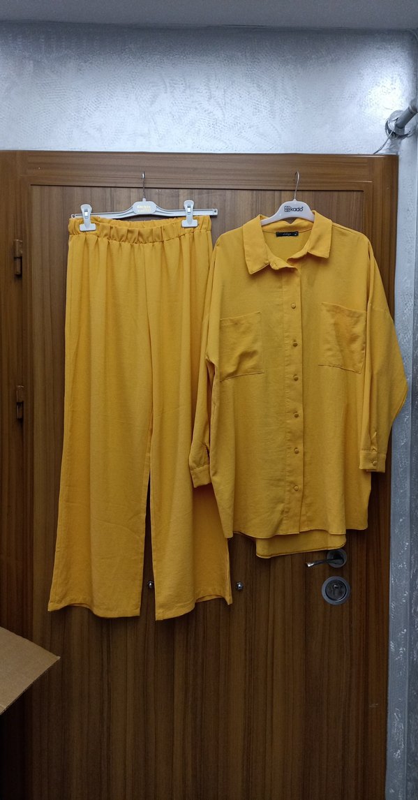 Sarı Uzun Kollu Rahat Kesim Kadın Takım - Görsel 2