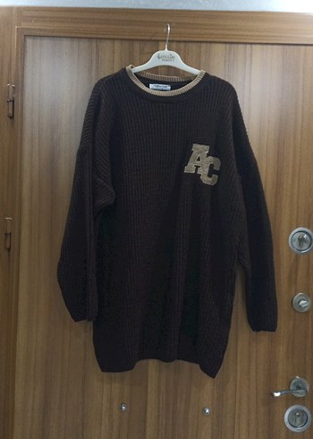 Kahverengi Uzun Kollu Örgü Kadın Kazak - Görsel 3