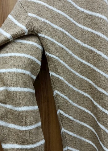 Çizgili Uzun Kahverengi Triko Kazak - Görsel 3