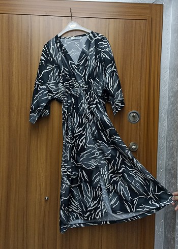 Bohem Tarz Gri Zebra Desenli Uzun Elbise - Görsel 2