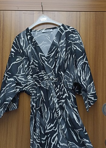 Bohem Tarz Gri Zebra Desenli Uzun Elbise - Görsel 4