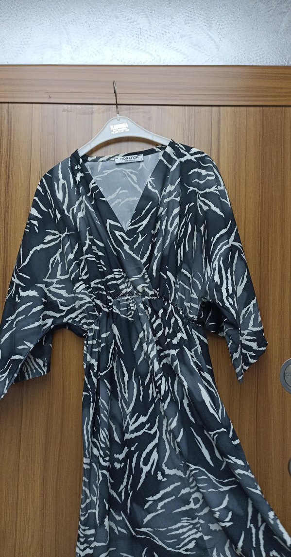 Bohem Tarz Gri Zebra Desenli Uzun Elbise - Görsel 4