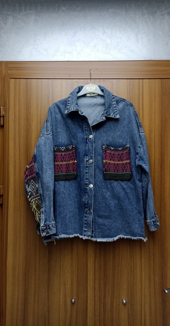 Düğmeli Bohem Kadın Kot Ceket - Görsel 2