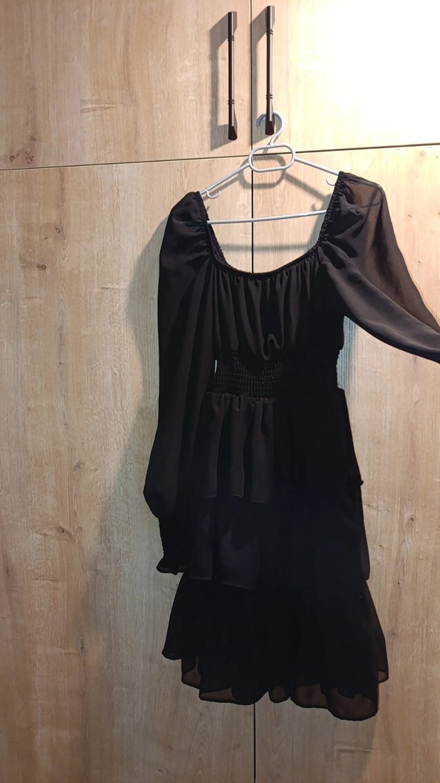 Siyah Midi Uzun Kollu Gotik Elbise - Görsel 3