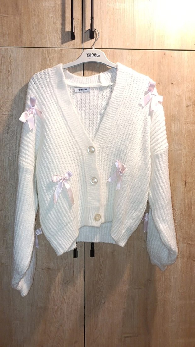 Nakışlı Beyaz Triko Hırka - Görsel 2