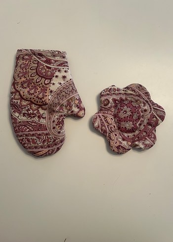 Bordo Nakışlı Fırın Eldiveni Seti - Görsel 3