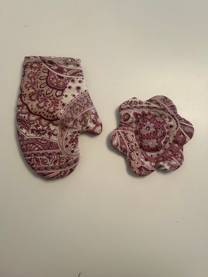 Bordo Nakışlı Fırın Eldiveni Seti - Görsel 3