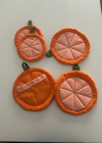 Turuncu Nakışlı Fırın Eldiveni ve Tutacak Seti - Görsel 3