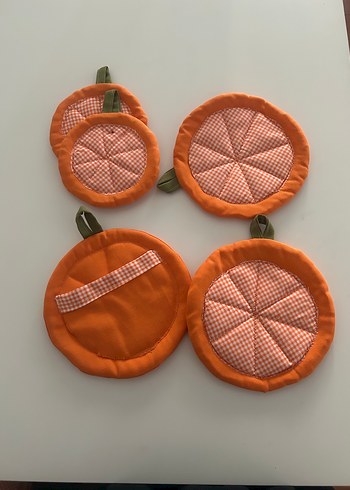 Turuncu Nakışlı Fırın Eldiveni ve Tutacak Seti - Görsel 4