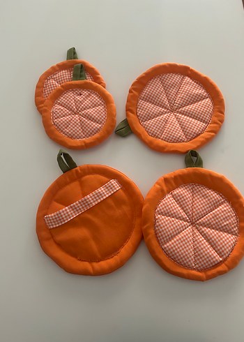 Turuncu Nakışlı Fırın Eldiveni ve Tutacak Seti - Görsel 2