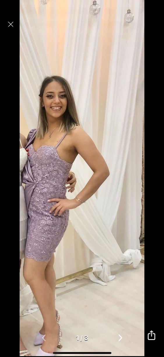 Mor V Yaka Dantel Detaylı Midi Mezuniyet Elbisesi - Görsel 3