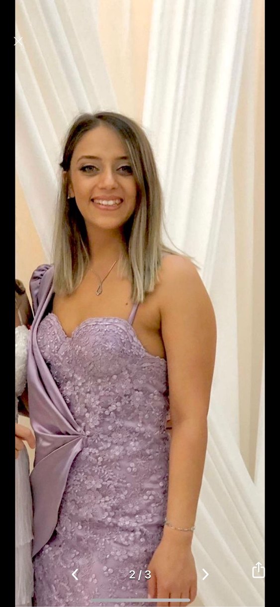 Mor V Yaka Dantel Detaylı Midi Mezuniyet Elbisesi - Görsel 2