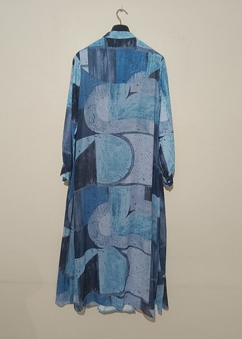 Mavi Batik Desenli Uzun Salaş Elbise - Görsel 2