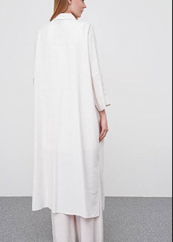 Uzun Kesim Beyaz  Keten Tunik - Görsel 7