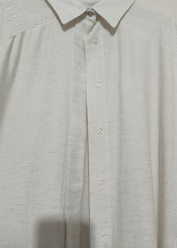 Uzun Kesim Beyaz  Keten Tunik - Görsel 6