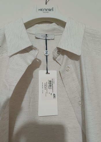 Uzun Kesim Beyaz  Keten Tunik - Görsel 5