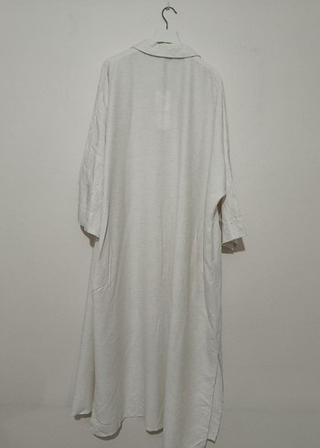 Uzun Kesim Beyaz  Keten Tunik - Görsel 8