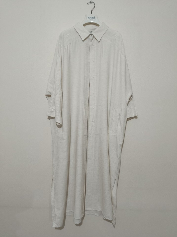 Uzun Kesim Beyaz  Keten Tunik - Görsel 2