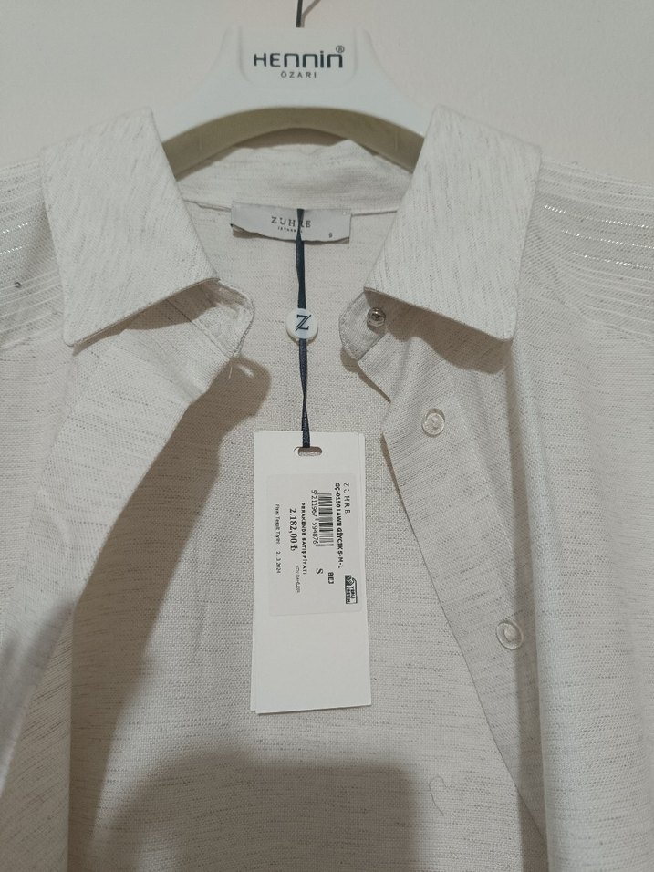 Uzun Kesim Beyaz  Keten Tunik - Görsel 5