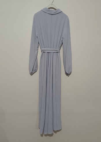 Gri Uzun Kollu Kemerli Uzun Elbise - Görsel 5