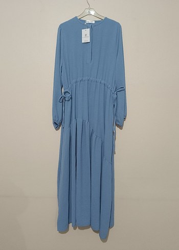 Uzun Mavi Bohem Salaş Elbise - Görsel 2