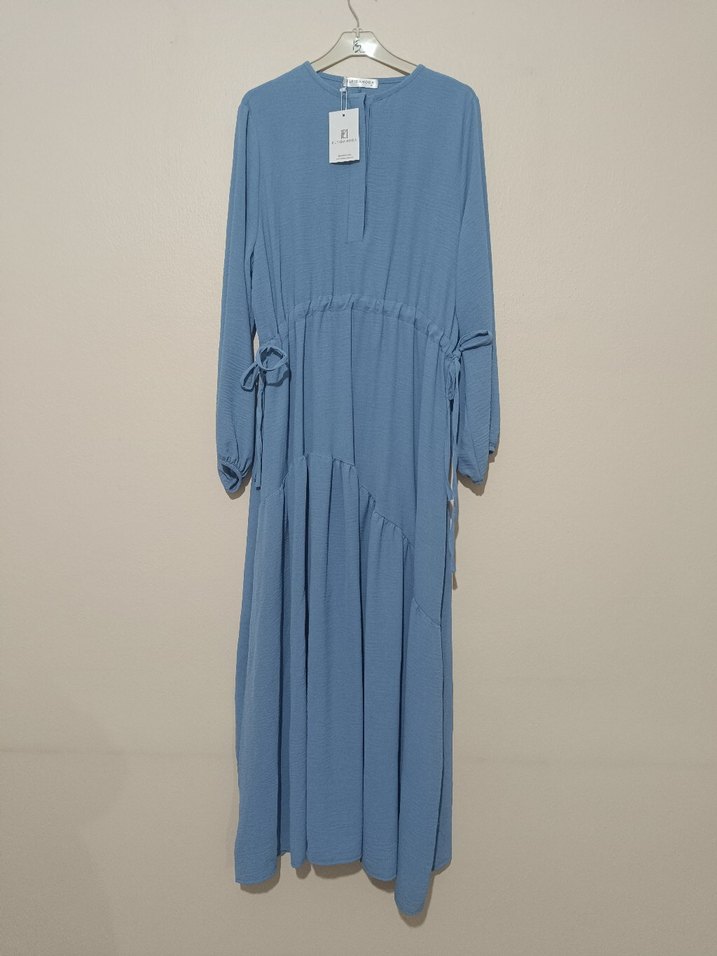 Uzun Mavi Bohem Salaş Elbise - Görsel 2