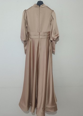 Uzun Kol Drapeli Saten Elbise - Görsel 9