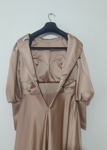 Uzun Kol Drapeli Saten Elbise - Görsel 7