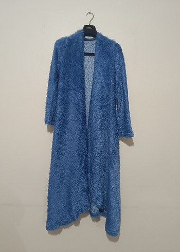 Mavi Uzun Peluş Kadın Hırka - Görsel 2